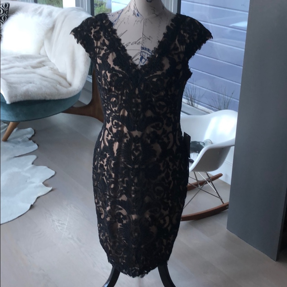 Tadashi Shoji black lace v-neck dress